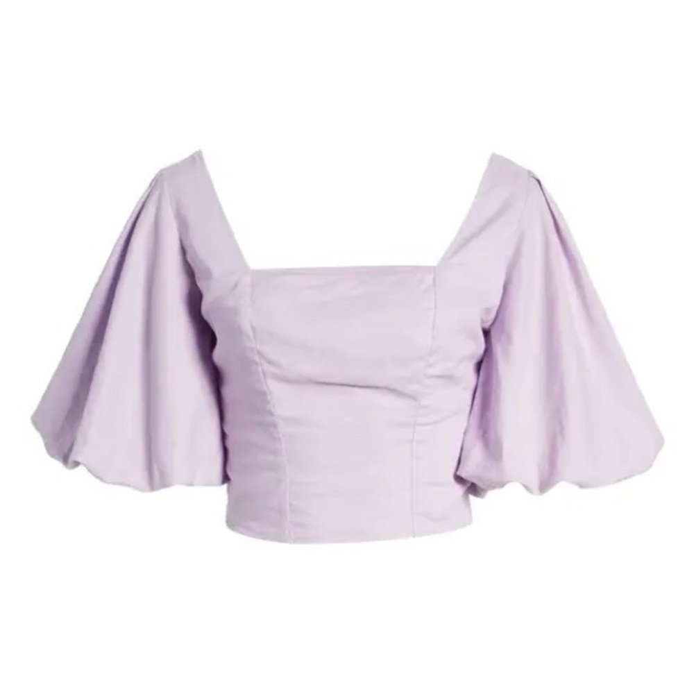 Linen Lavender Puff Sleeve Crop Top